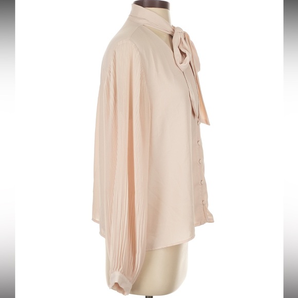 Zara Blush Tie Neck Blouse with Pleated Sleeves - Picture 3 of 5